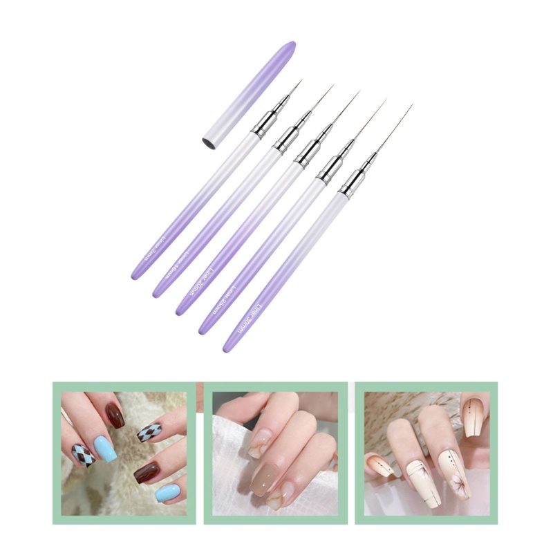 Siy 5Pcs Set Brushes Nail Art Liner Polish Lukisan Desain Kuku Brush Pen Set Dengan Handle Emas Untuk Menarik Garis