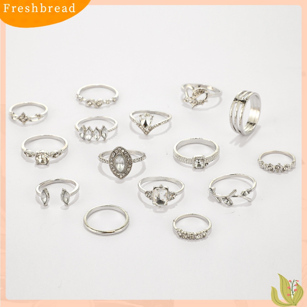 {In Stock} 15Pcs/Set Boho Wanita Berlian Imitasi Daun Hati Geometris Jari Cincin Perhiasan Hadiah