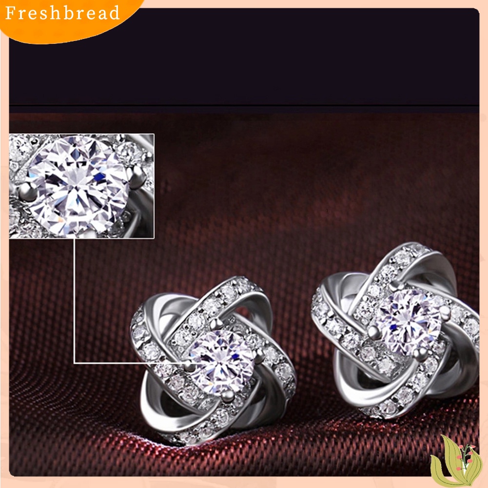 {In Stock} Fashion Perhiasan Wanita Perak Disepuh Telinga Stud Cubic Zirconia Berlian Imitasi Anting