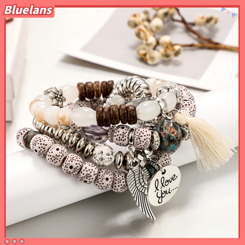 {In Stock} 4Pcs/Set Gaya Bohemian Huruf Jumbai Bunga Manik-Manik Liontin Wanita Perhiasan