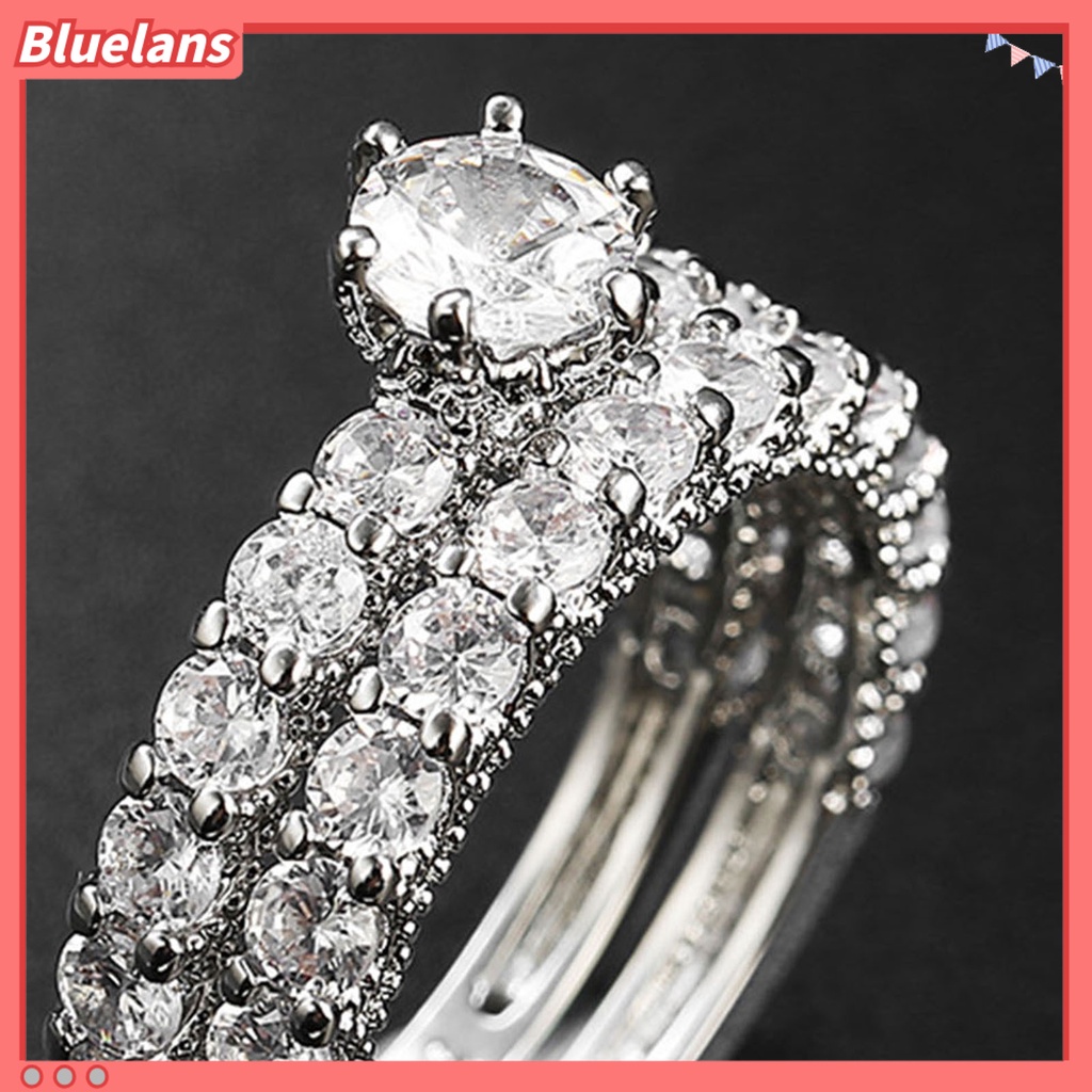 {In Stock} 1pasang Cincin Wanita Full Berlian Imitasi Hias Tidak Luntur Ringan Simetris Pernikahan Circlet Untuk Ulang Tahun