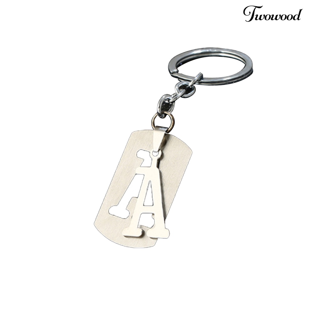 Twowood Gantungan Kunci Serbaguna Kilau Cerah Melubangi Permukaan Halus Dapat Digunakan Kembali DIY Stainless Steel Huruf A-Z Wanita Pria Kunci Mobil Tempat Gantungan Untuk Dompet