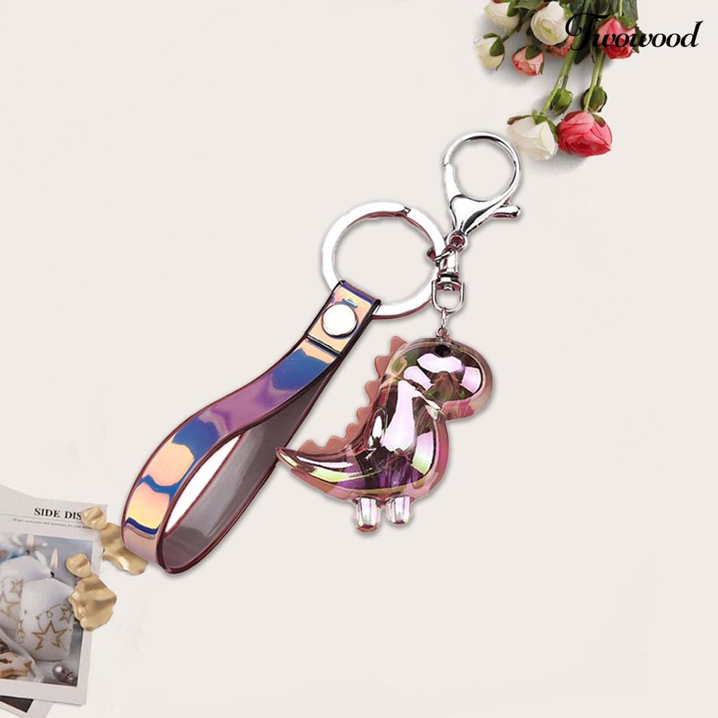 Twowood Key Holder Tiga Dimensi Electroplating Hewan Pengerjaan Indah Poles Menghias Liontin Lucu Imut Kartun Transparan Dinosaurus Gantungan Kunci Aksesori Mobil