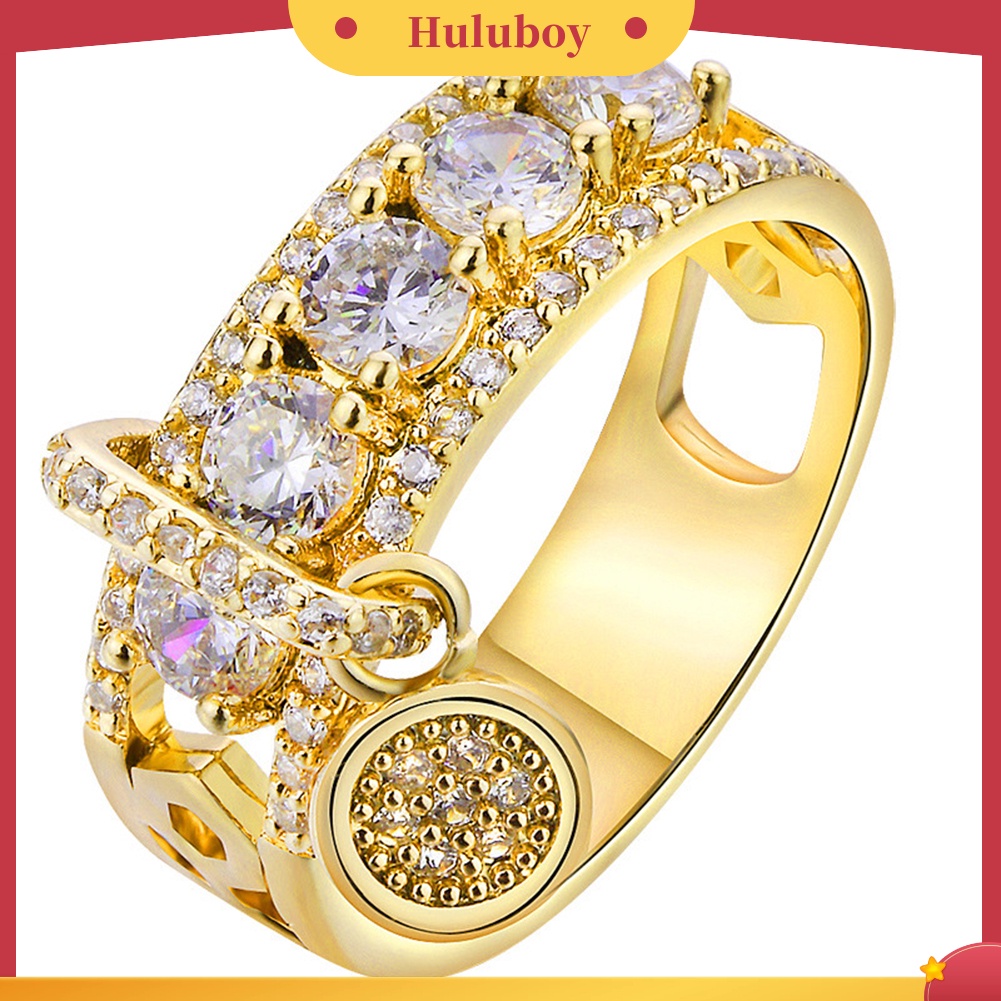 {Ready Stock} Mewah Wanita Cubic Zirconia Hias Bulat Pesona Cincin Hadiah Perhiasan Pesta Pernikahan