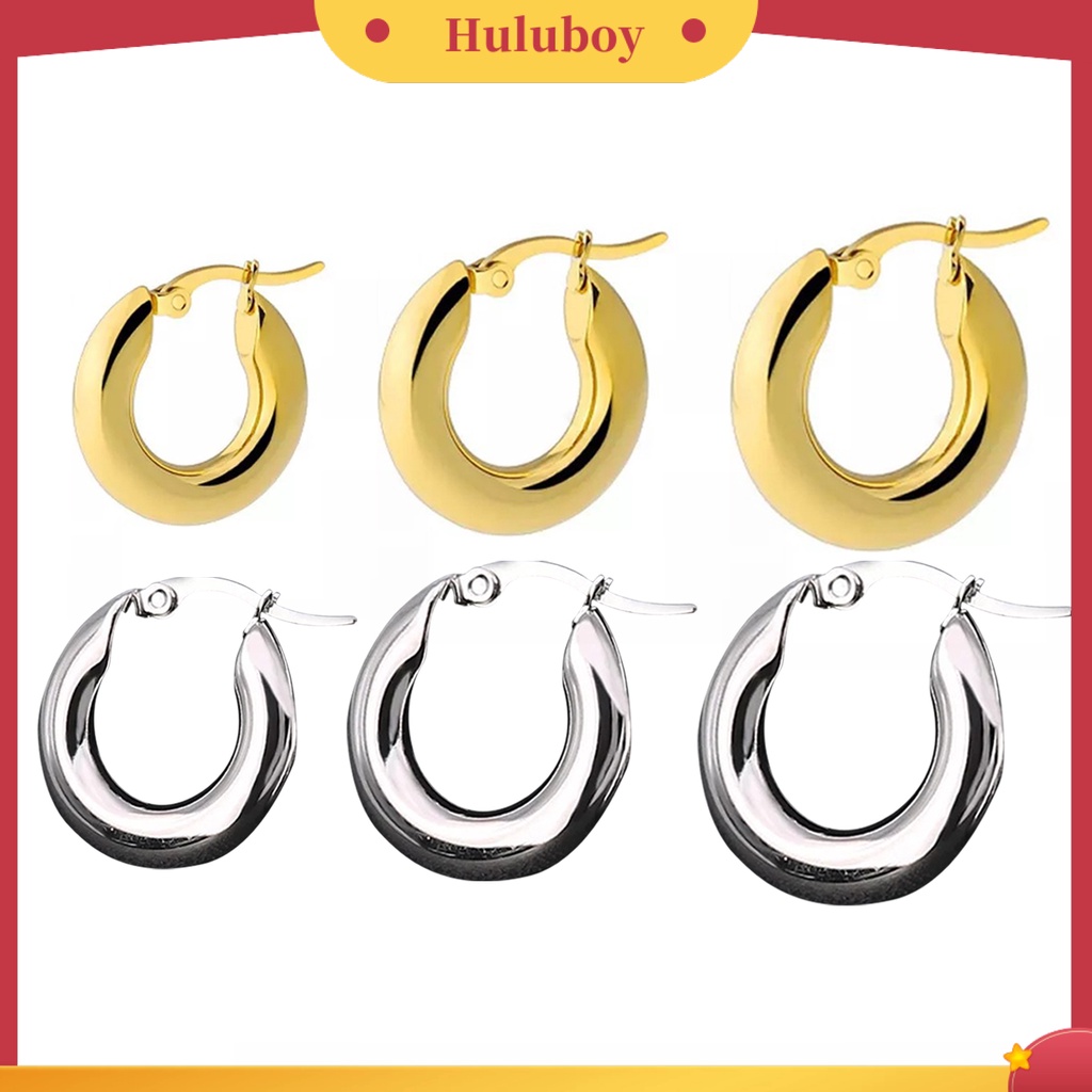 {Ready Stock} 1pasang Wanita Anting Hoop Bulat Menebal Berlebihan Semua Pertandingan Padat Punk Anting Perhiasan Aksesoris