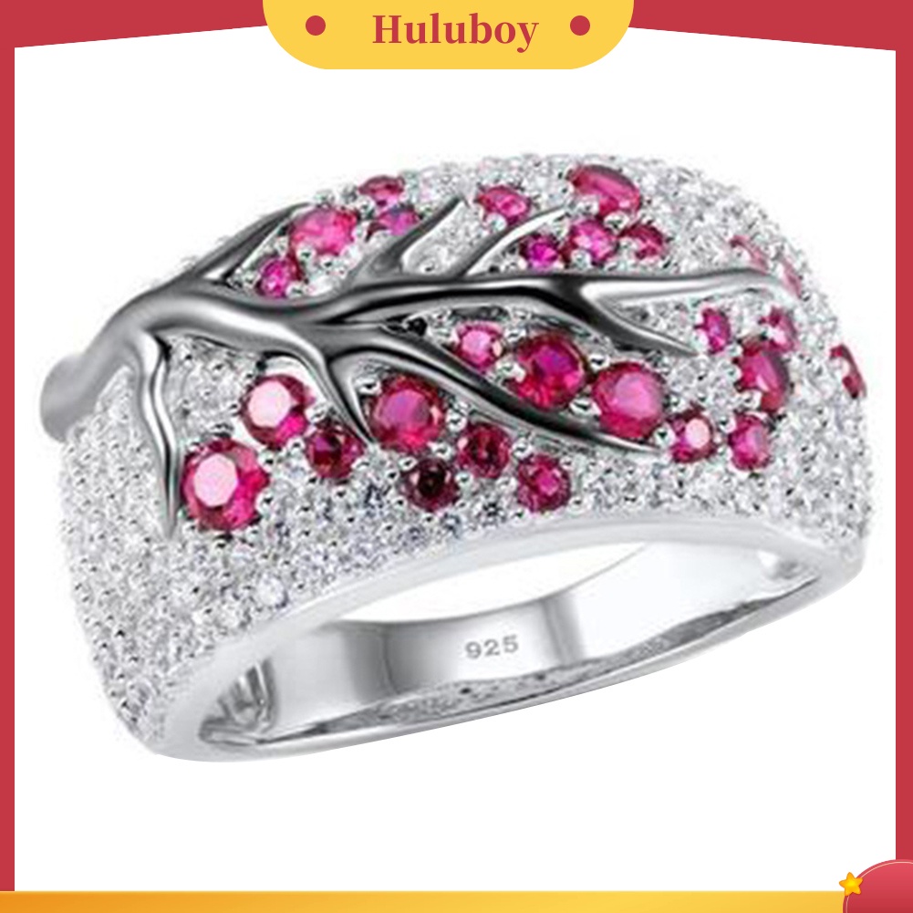{Ready Stock} Mewah Wanita Berlian Imitasi Bertatahkan Pohon Plum Cabang Jari Cincin Pesta Perhiasan Hadiah