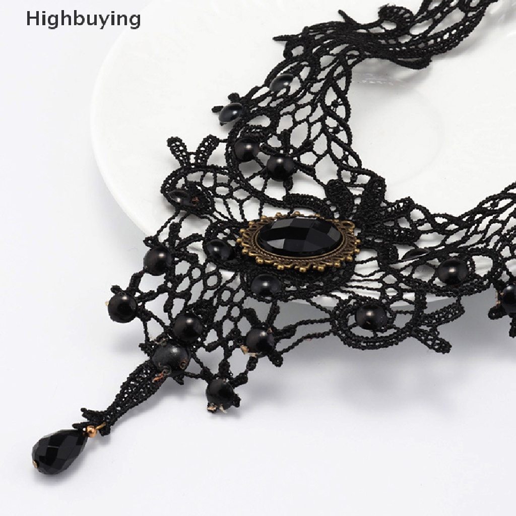 Hbid Wanita Hitam Lace Beads Choker Victorian Sexy Gothic Collar Kalung Hadiah Bagus Glory