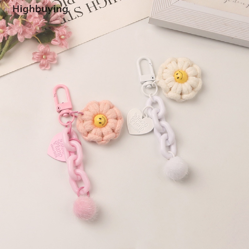 Hbid Lucu Bola Mewah Smiley Face Bunga Matahari Warna Gantungan Kunci Ransel Kunci Liontin Keyrings Aksesoris Kawaii Key Ring Mainan Charm Hadiah Ornamen Glory