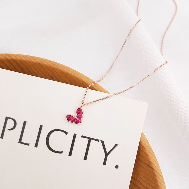 Goldkingdom Fashion Perhiasan Aksesoris Ready Stock Perak Disepuh Merah Cinta Kalung Wanita Korea Sederhana Peach Hati Liontin Rose Gold Disepuh Cewek Kerah Rantai