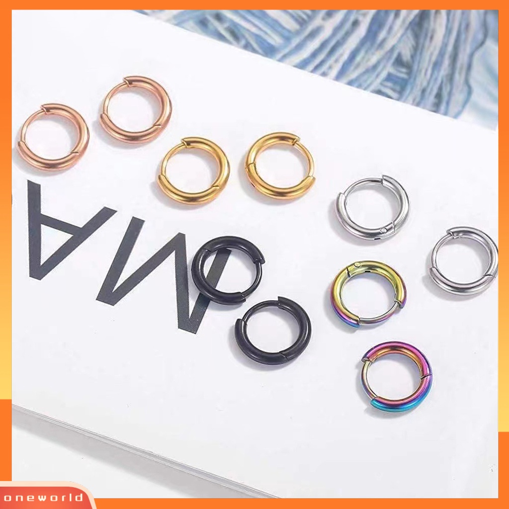 [ONE] 1pasang Anting Hoop Stainless Steel Geometris Elegan Dipoles Warna Perak Anting Lingkaran Logam Fashion Perhiasan