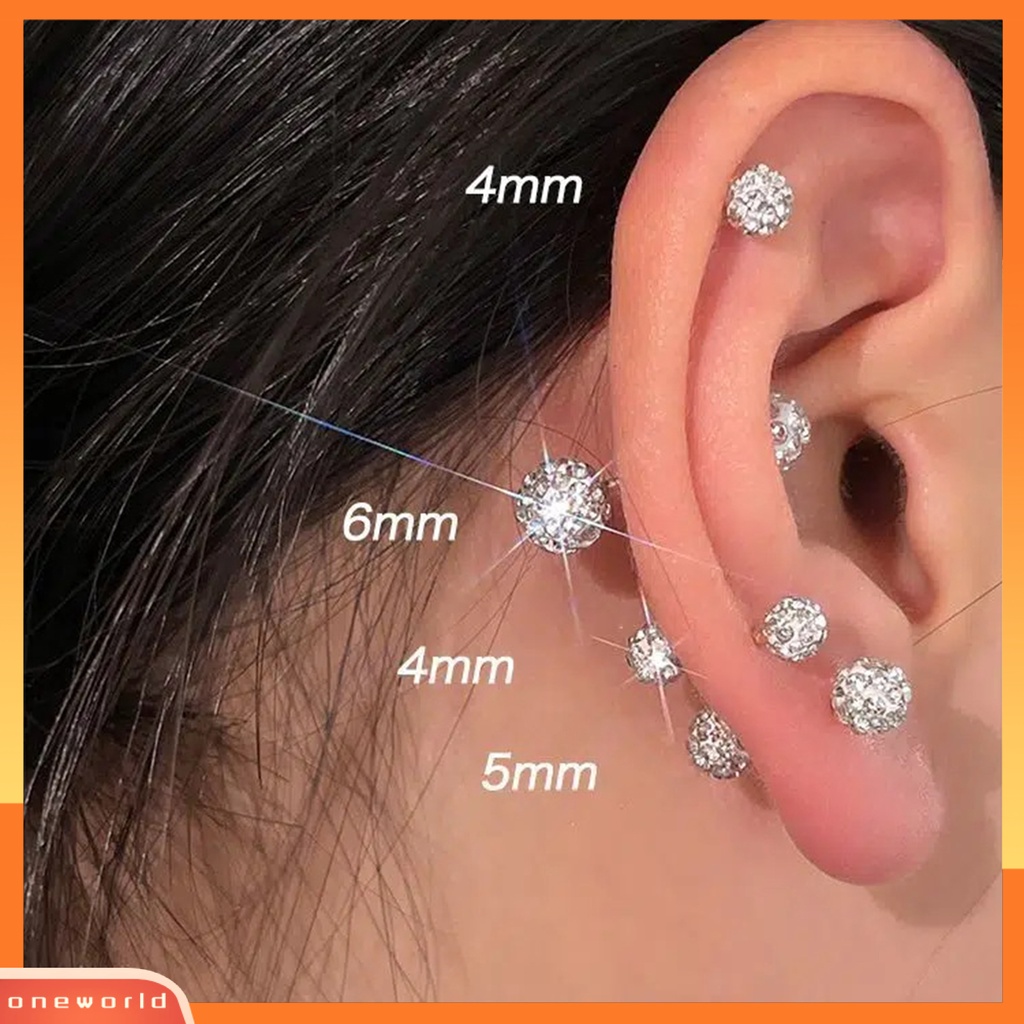 [OWR] 1pasang Ear Studs4Per5/6mm Kepala Ganda Sekrup Belakang Hypoallergenic Kecil Shiny Cubic Zirconia Women Earrings Fashion Jewelry