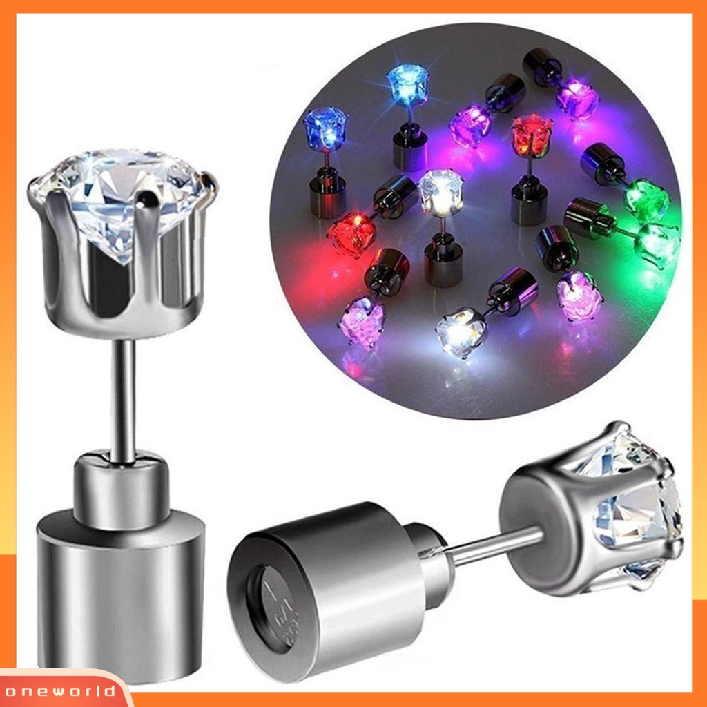 [OWR] 1pc Ear Stud Berkedip Eye-catching Transparansi Tinggi Buatan Tangan Kristal Imitasi Hias Portable LED Wanita Stud Earring Aksesoris Wanita