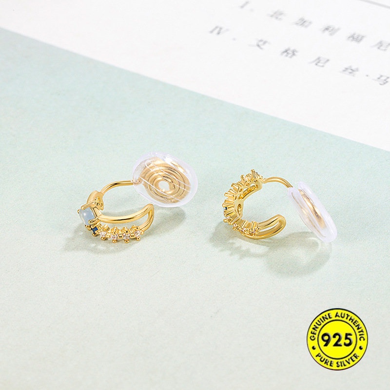 Mata Kucing Biru Tanpa Tindik Telinga Petite Anting Tanpa Sakit Sederhana Nyamuk Coil Klip Telinga Perempuan Lucu U1203