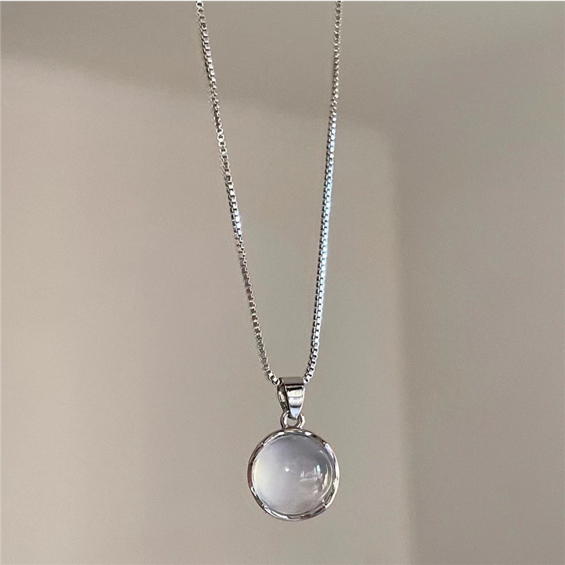 Kalung Liontin Permata Giok Putih Choker Rantai Silver Simple Untuk Aksesoris Perhiasan Wanita