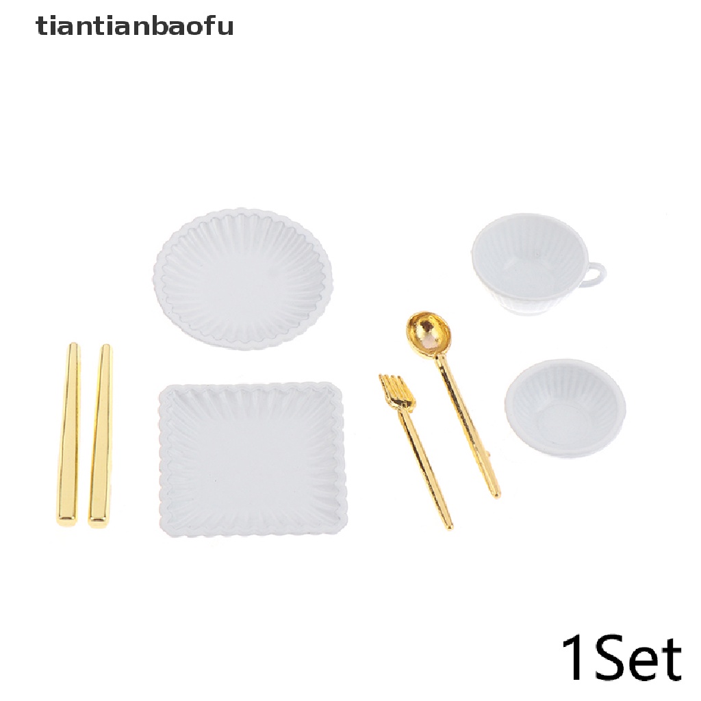 [tiantianbaofu] 1set 1: 12rumah Boneka Miniatur Cangkir Kopi Piring Garpu Sendok Mangkuk Peralatan Makan Model Dekorasi Dapur Mainan Butik