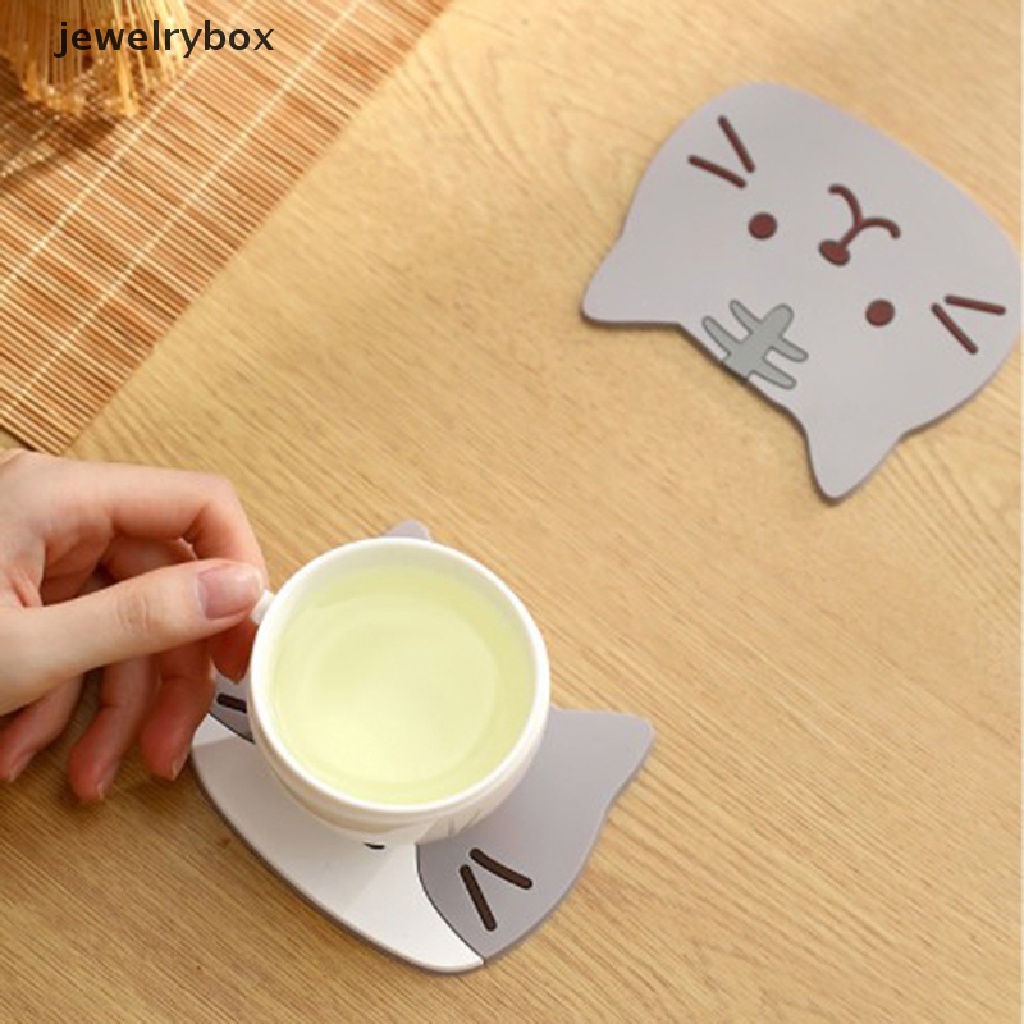 [jewelrybox] Kartun Kucing Berbentuk Tikar Teh Cangkir Pemegang Tikar Kopi Minuman Coaster Insulated Pad Butik