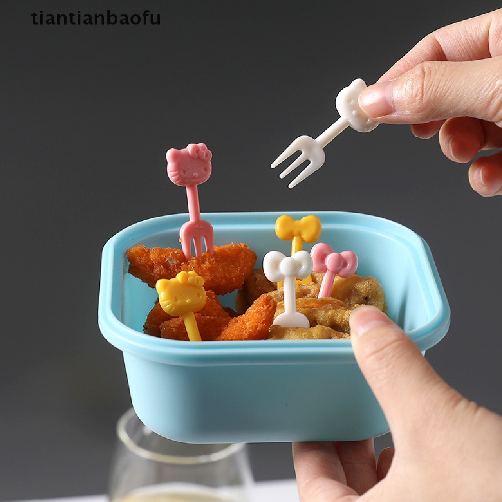 [tiantianbaofu] 10 Pcs Ktiiy Kartun Mini Garpu Buah Alat Makan Fruit Fork Appetizer Snack Dessert Butik