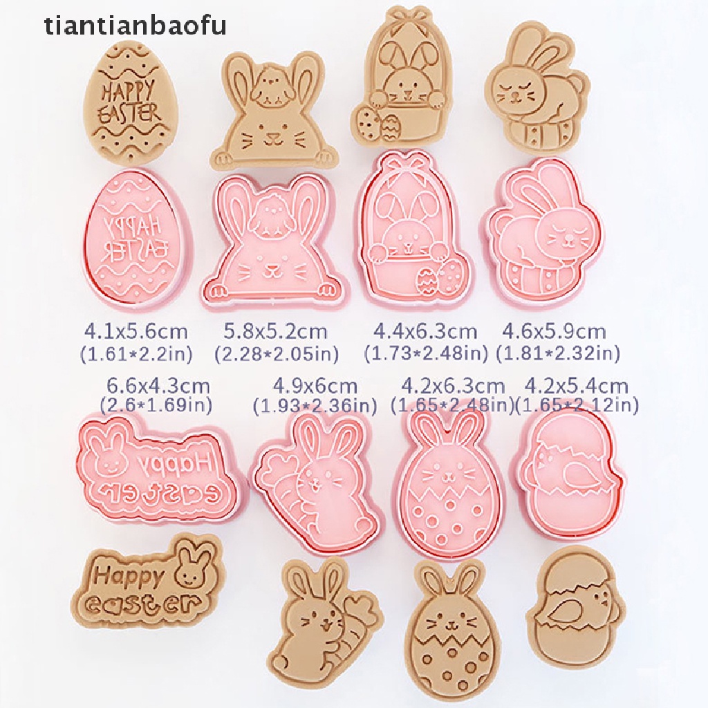 [tiantianbaofu] 8pcs/set Paskah Cookie Cutter Kelinci Pemotong Telur DIY 3D Cetakan Kue Plastik Butik