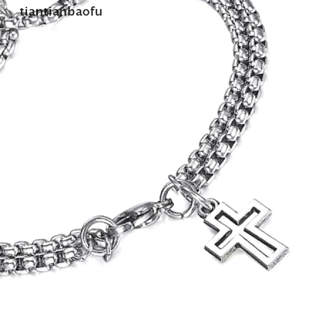 [tiantianbaofu] Rantai Ganda Salib Berongga Stainless Steel Pergelangan Tangan Gelang Lobster Cakar Gesper Gelang Fashion Hip Hop Punk Pesta Pria Perhiasan Butik