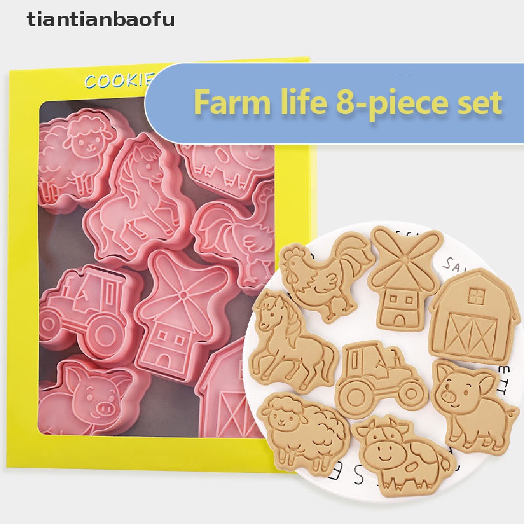 [tiantianbaofu] 8pcs/set Kartun Hewan Pertanian Cookie Pemotong Pertanian Pesta Kue Decorag Cetakan Butik
