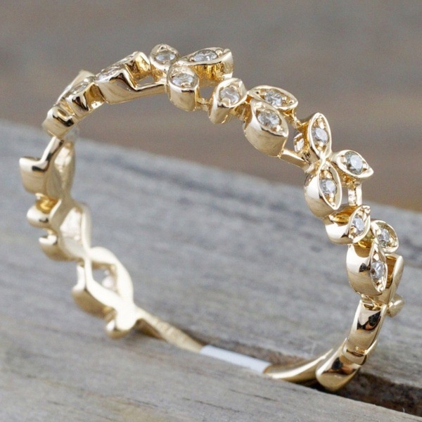 Goldkingdom Aksesoris Perhiasan Fashion Ready Stock Perak Disepuh Daun Cincin Berlian Rose Gold Ring