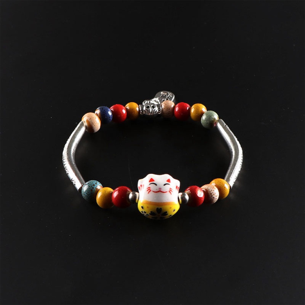 Lucky Cat Stone Beads Bracelet Bangles Sederhana Manis Gelang Keramik Untuk Wanita Gadis Hadiah Ulang Tahun Perempuan Pesona Perhiasan