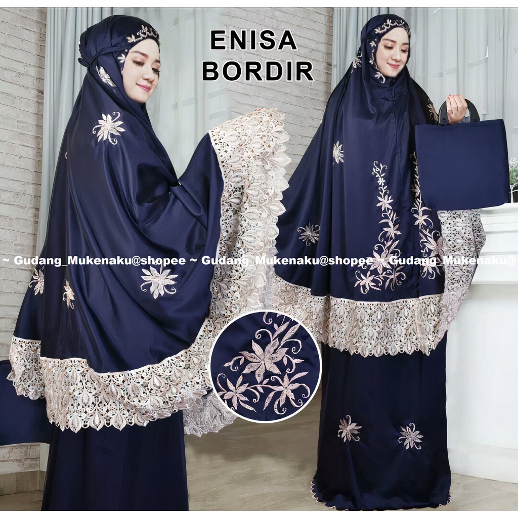 [New Arrival] Mukenah Lebaran Gudang Mukenaku Mukena Dewasa Enisa Luna Maya Renda Bordir Mewah Premi