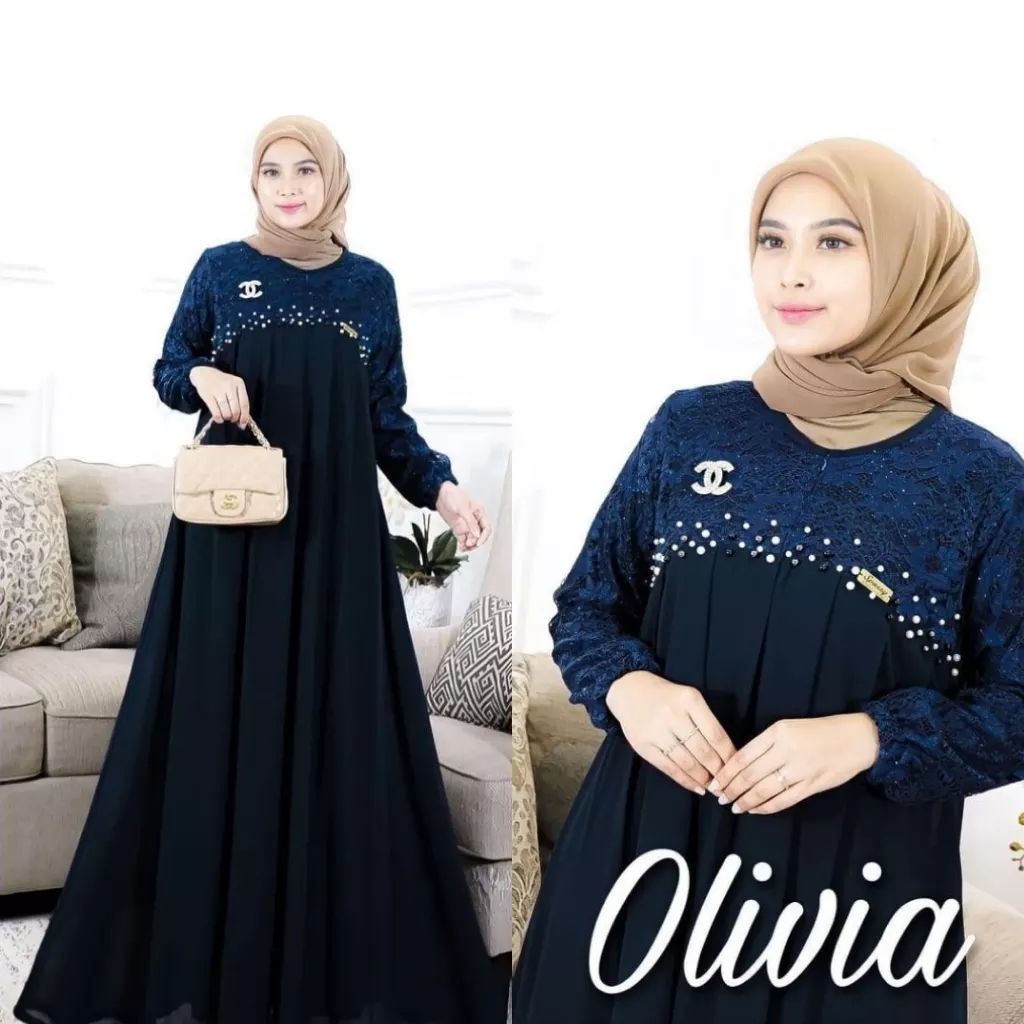 Olivia Dress By Spassy Gamis Murah Dress Kondangan Bahan Ceruty Aplikasi Burkat Bunga Cantik Mix Mut