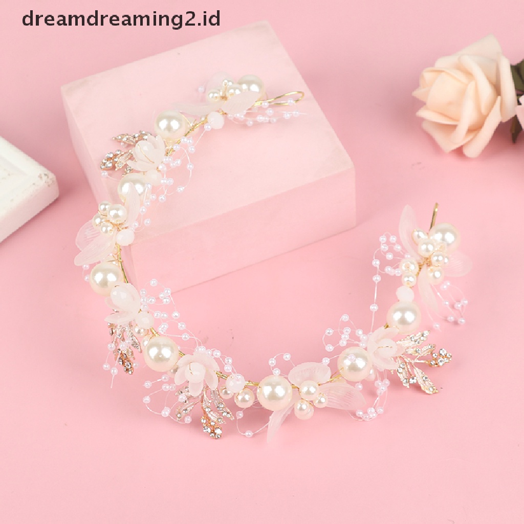 (hot) Bando Pengantin Perempuan Elegan Imitated Pearl Hiasan Kepala Bunga Garland//