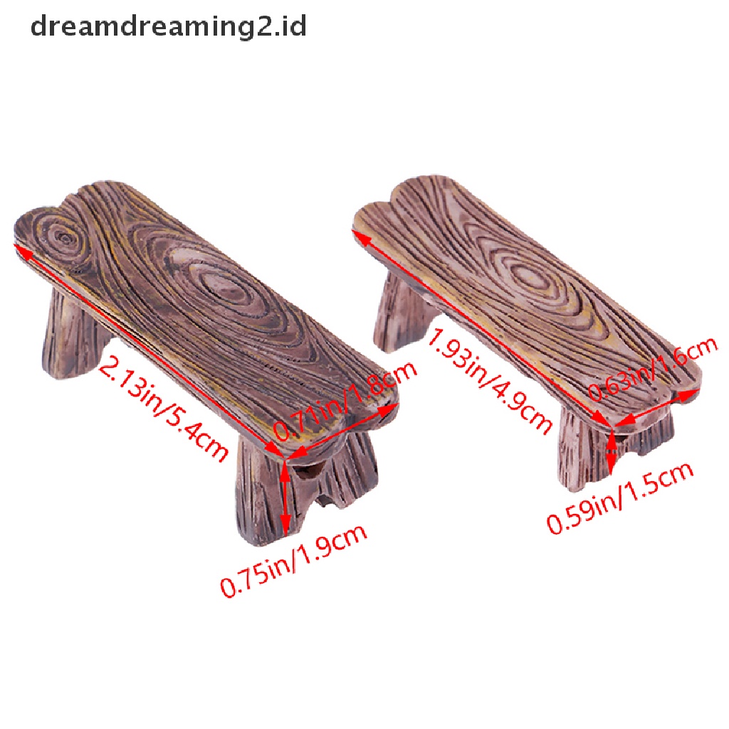 (hot) 2pcs Patung Ornamen Rumah Bangku Kayu Mini DIY Aquarium/Dekorasi Rumah Boneka//