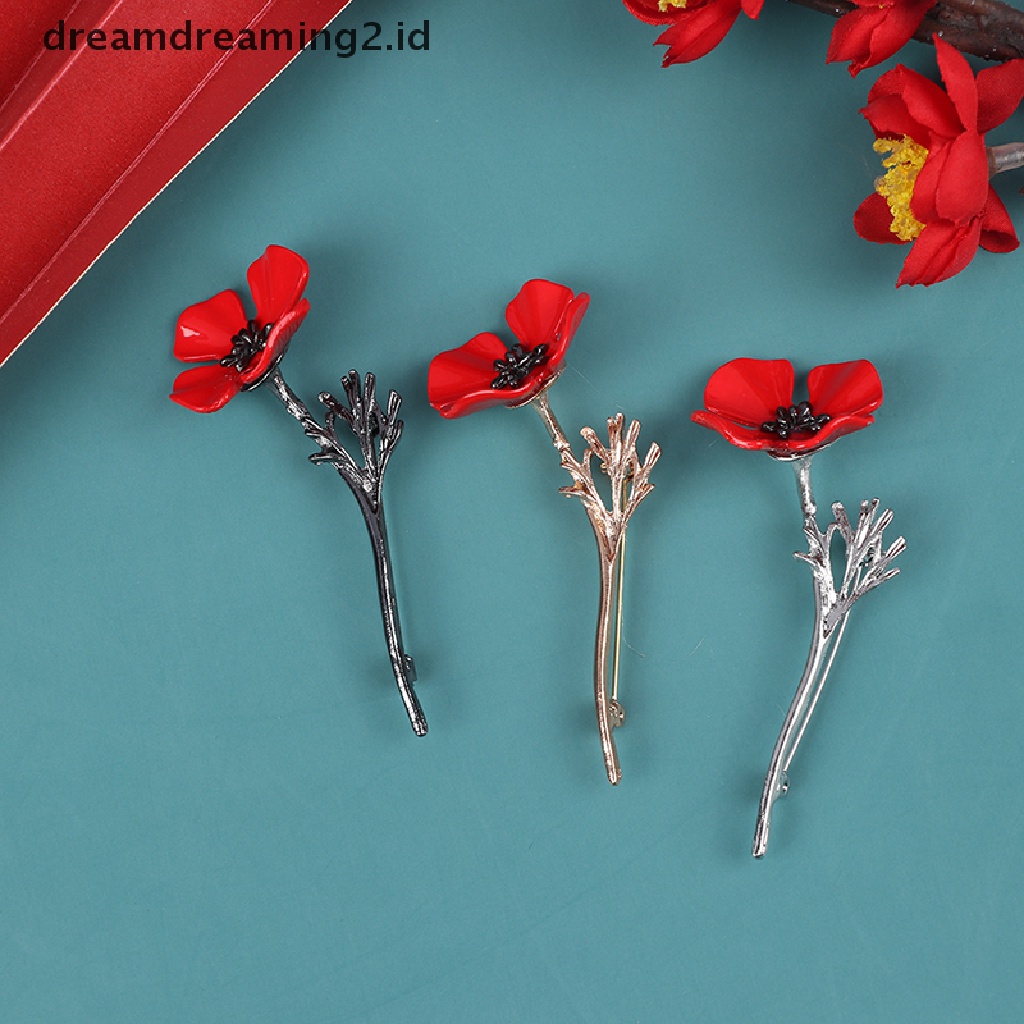 (hot) 1pcs Retro Kreatif Poppy Bunga Bros Jas Pakaian Kemeja Kerah Pin Brooch//