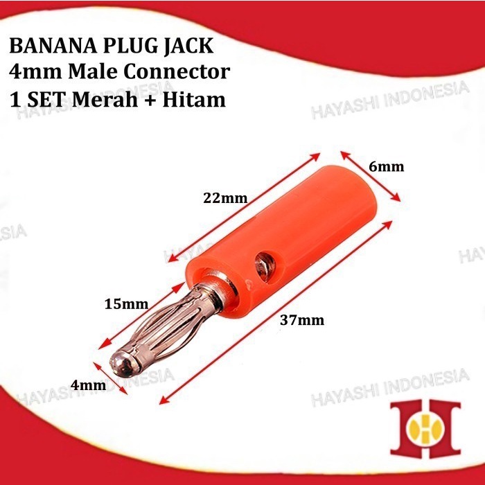 Jack Jek Banana Jantan Male Audio Plug Pisang Merah Hitam Konektor Set - 10pcs