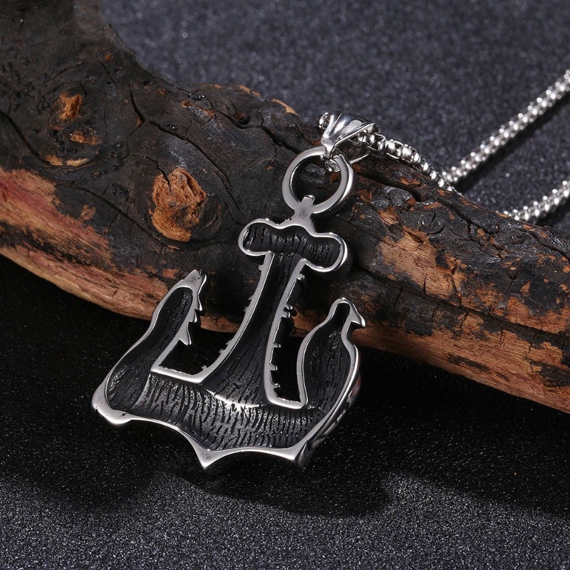 [Z H Perhiasan] Vintage Hip Hop Viking Logo Thor Palu Gagak Dan Serigala Liontin Pria Dan Wanita Fashion Stainless Steel Kalung Punk Pesta Rock Perhiasan Aksesoris