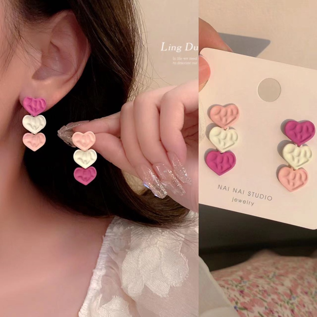 Anting Pink Manis Perempuan2023 New Love Dan Anting Lucu