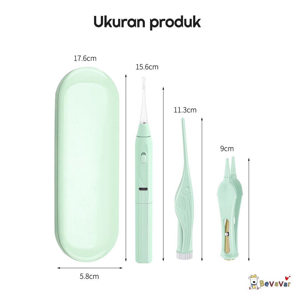 BEVAVAR Rechargeable Korek Kuping LED Pembersih Telinga Bayi Silikon Ear pick Earpick Nose Tweezer