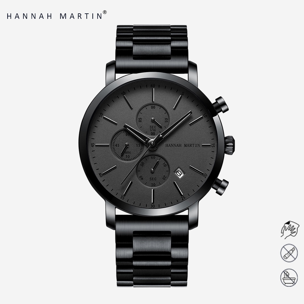 HANNAH MARTIN Jam Tangan Pria 100% Original Kronograf Tahan air COWOK Quartz Analog Laki 109G