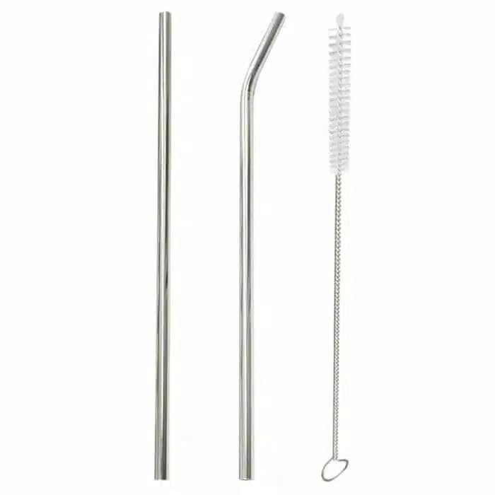 Sedotan Stainless Steel Set 3in1 3 in 1 Lurus Bengkok Sikat Anti Karat