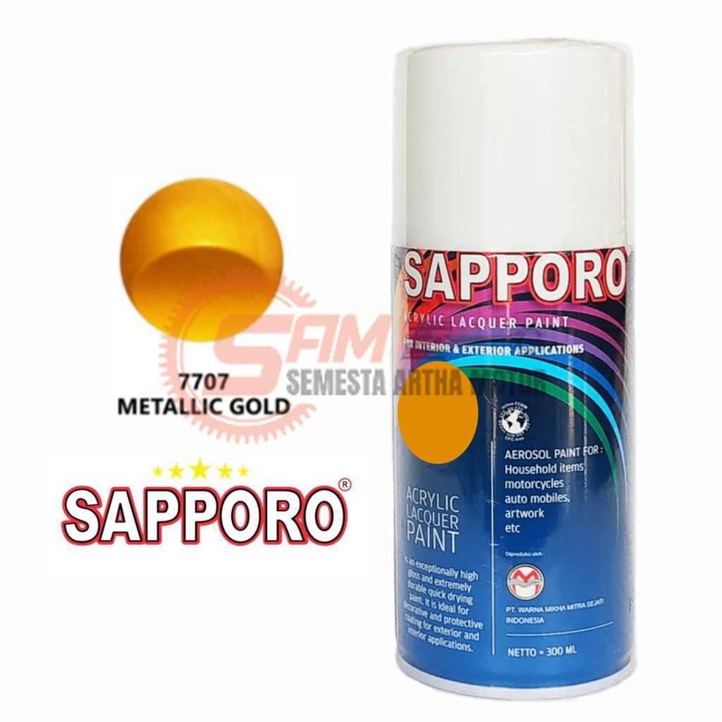 

Pilox Sapporo Metallic Gold 7707 Cat Semprot 300ml Pilok Keemasan Aerosol Spray