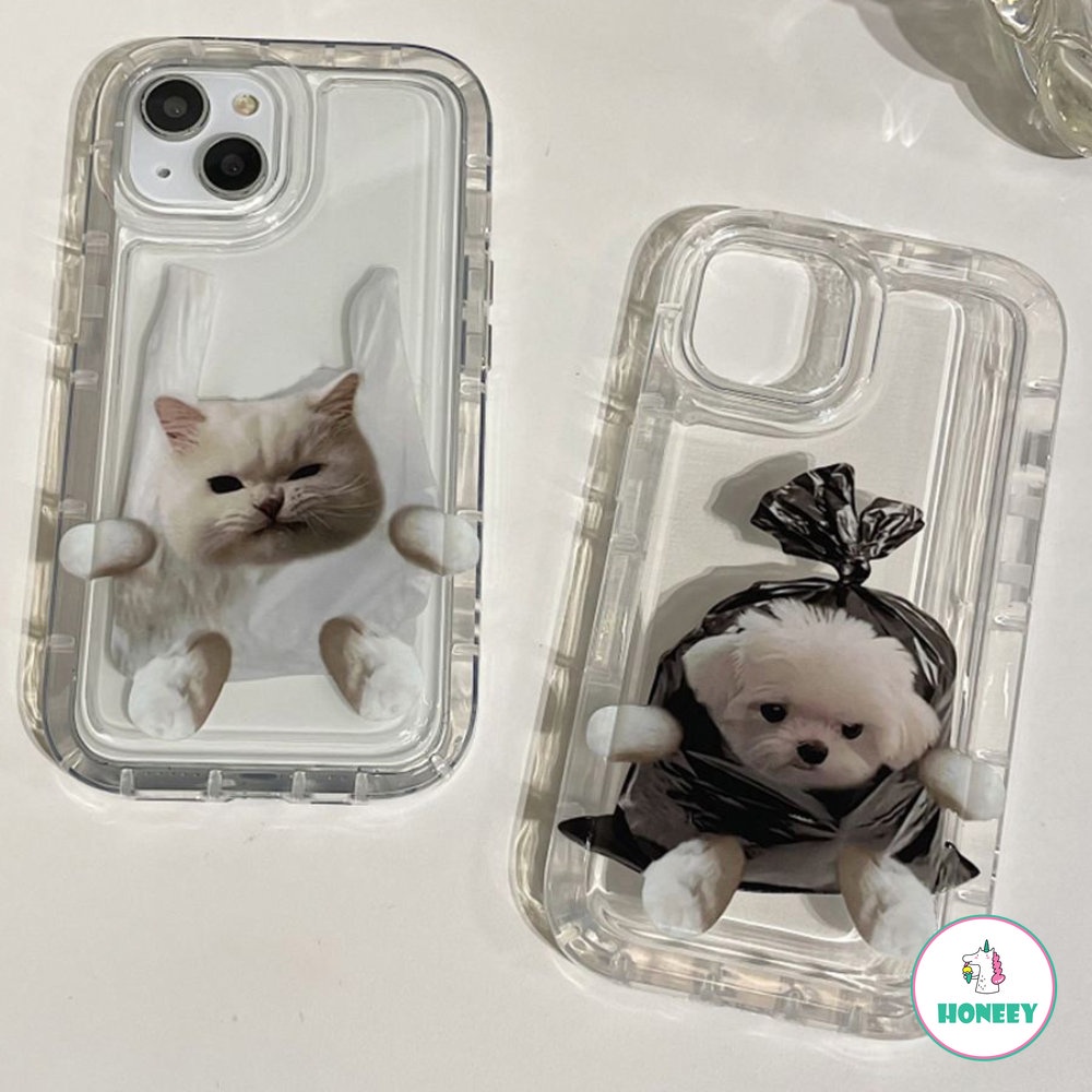 IPHONE Casing Ponsel Kartun Lucu Korea Untuk Iphone14 13 11 12 Pro Max TPU Lembut Transparan Pasangan Kucing Dan Anjing Penutup Belakang