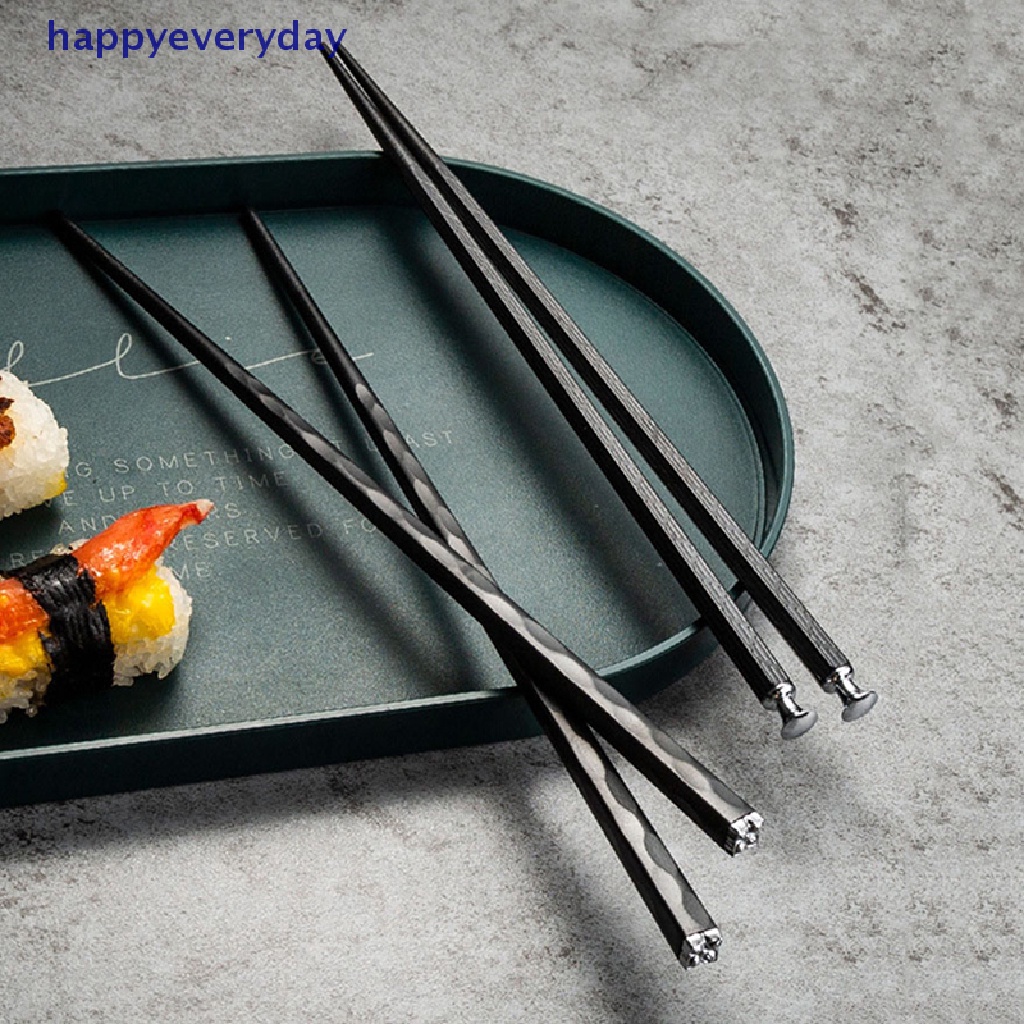 [happy] 5pasang Sumpit Ukiran Laser Alloy Stik Sushi Reusable Non-Slip [ID]