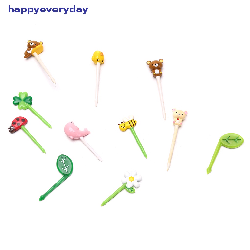 [happy] 12pcs/set Mini Plants Animal Kartun Food Picks Anak Snack Garpu Buah [ID]