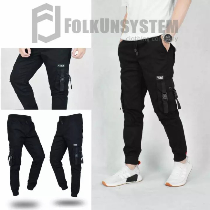 Celana joger jogger Cargo panjang Pria  All Produk  - Gasper Hitam, XXL = 35-36