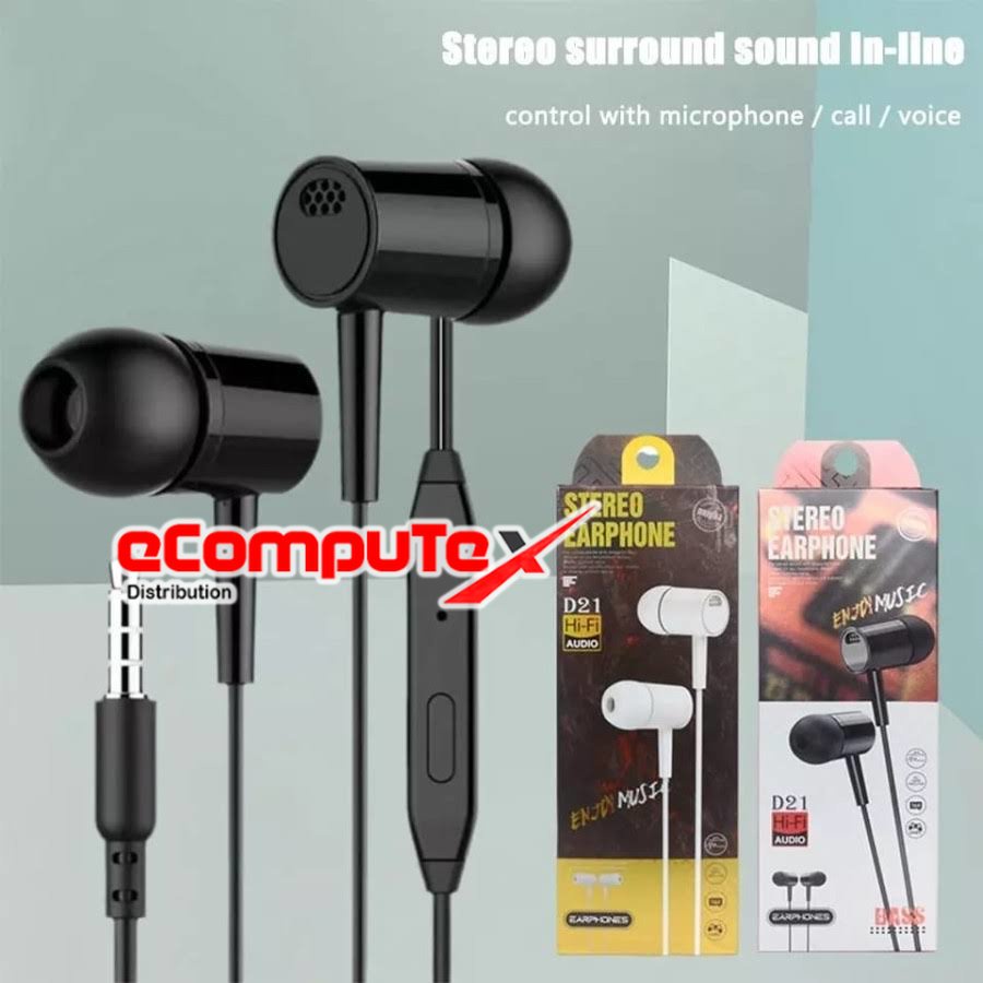 EARPHONE + MIC ELEGANT D21 STEREO EXTRA BASS HEADSET D21 STEREO - BLACK