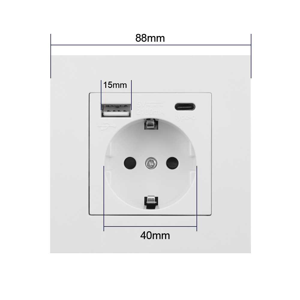 SPCR Stopkontak Dinding USB Type-C Soket Listrik Square Wall Socket HB16