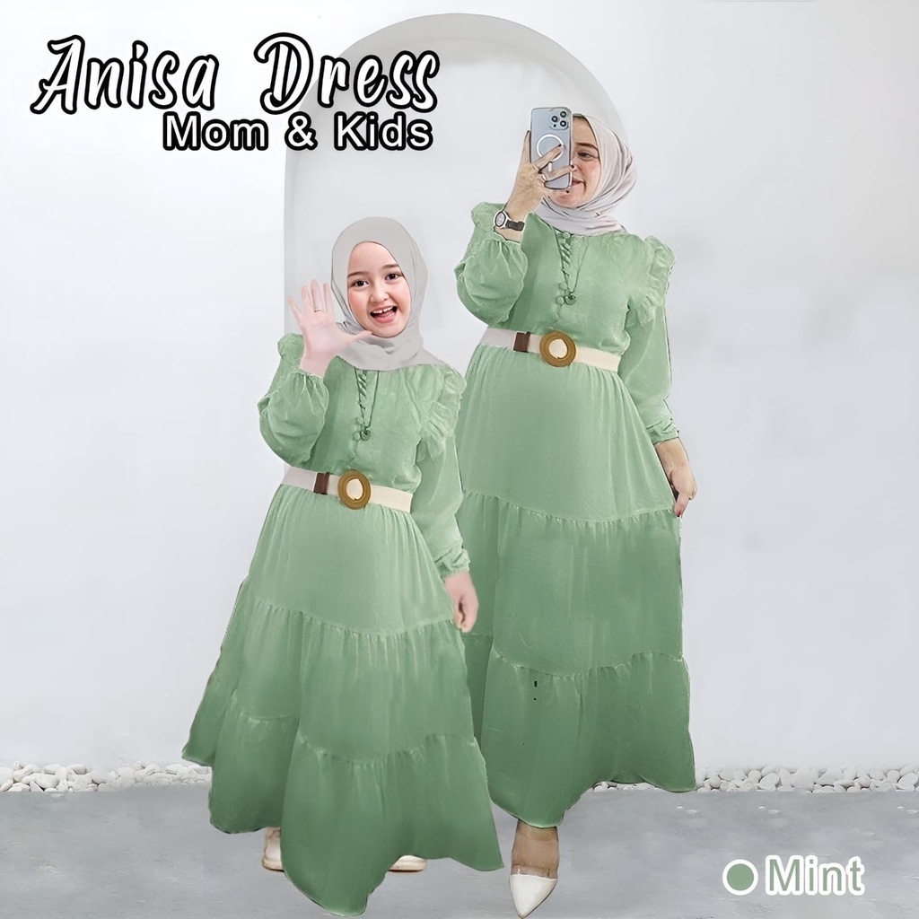 Anisa Dress Mom &amp; Kids l Gamis Muslim Maxy OOTD Lebaran Matt Cringkle Airflow Polos Basic Premium