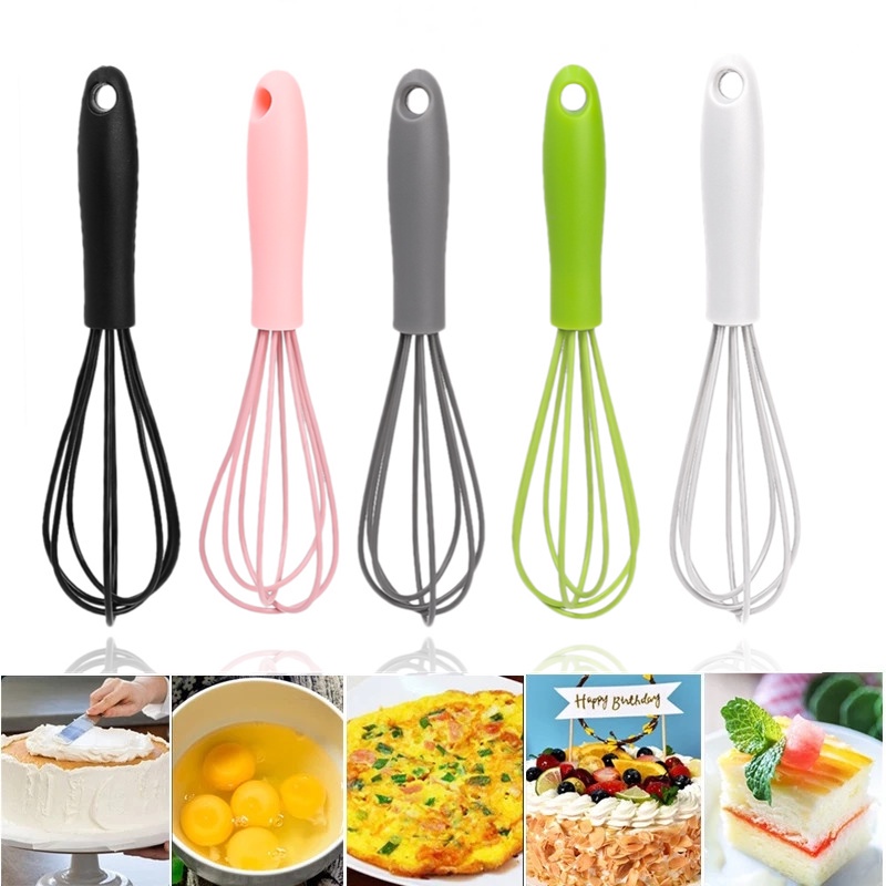 Food-grade Memasak Baking Gadget Mini Mudah Dibersihkan Dapur Baking Cream Butter Stainless Steel Silikon Pengocok Telur Minuman Susu Non-Slip Pembuih Kopi Pengaduk Mixer Putar Manual