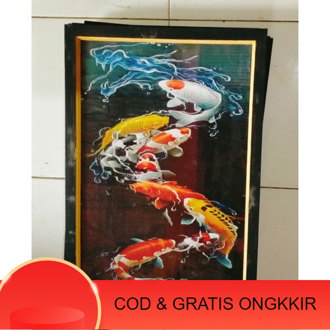 Lukisan murah lukisan cetak hiasan dinding plus bingkai gambar Ikan Koi keren 85X65