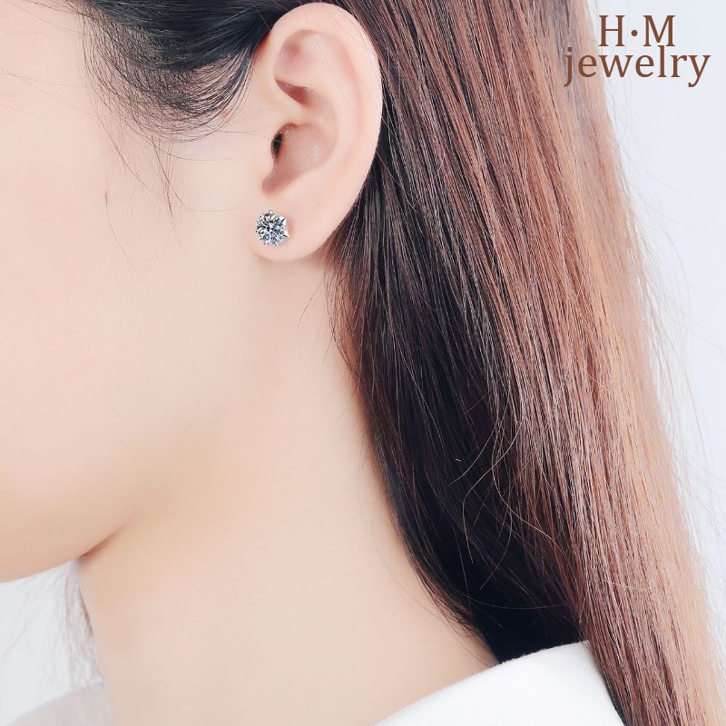 Anting Tusuk Bentuk Snowflake Moissanite