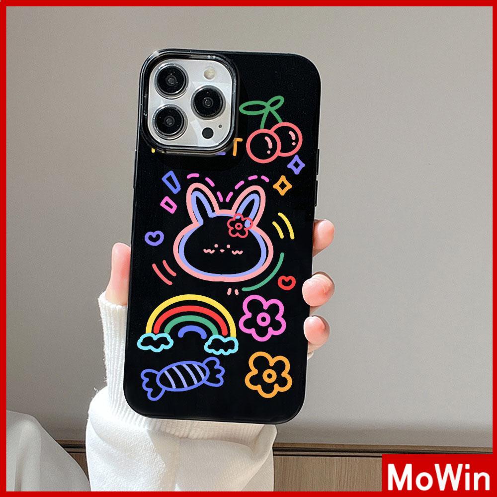For iPhone 14 Pro Max iPhone Case Black Glossy TPU Soft Case Shockproof Protection Camera Cute Rainbow Bunny  Compatible with iPhone 13 Pro max 12 Pro Max 11 xr xs max 7Plus 8Plus