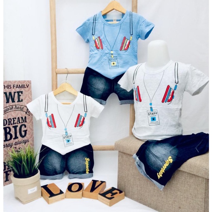 Baju Setelan Anak Laki-Laki Impor Celana Denim Pendek Cowok Balita 6 bulan 1 2 3 4 5 Tahun